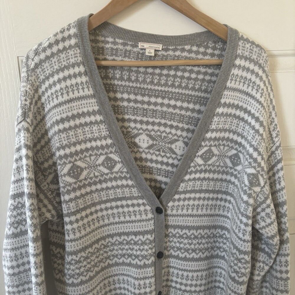 Gap Womens Fair Isle Cardigan Sweater Size‎ Large V Neck Christmas Holiday Hygge - Picture 2 of 12